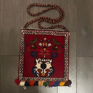 Vintage Persian Handcrafted Red Tapestry Crossbody Bag or wall decor